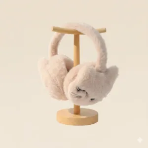 Cute Cat Plush Winter Earmuffs for Girls & Women | Soft Warm Fur Ear Covers | Stylish Beige Earmuffs