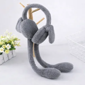Cute Bunny Plush Earmuffs for Girls & Women | Ultra Soft Grey Winter Ear Warmers | Adjustable & Lightweight Design